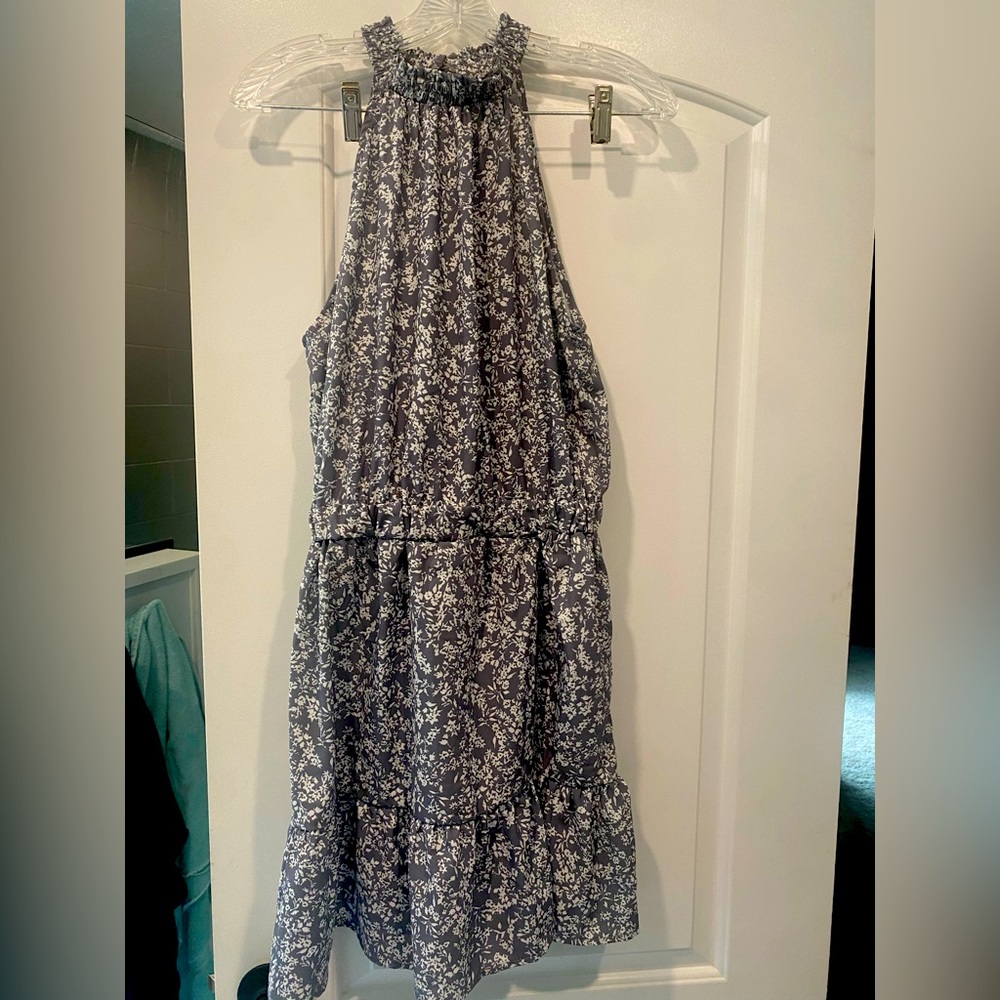 Gray and White floral halter dress- Medium
